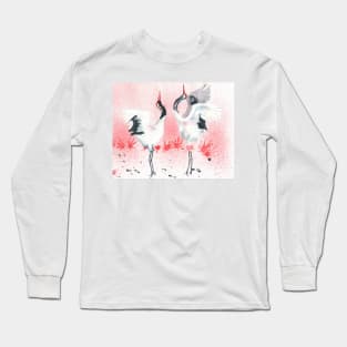 Japanese dancing cranes Long Sleeve T-Shirt